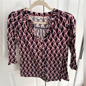 Boden Navy and Red Giraffe Print Women's Top